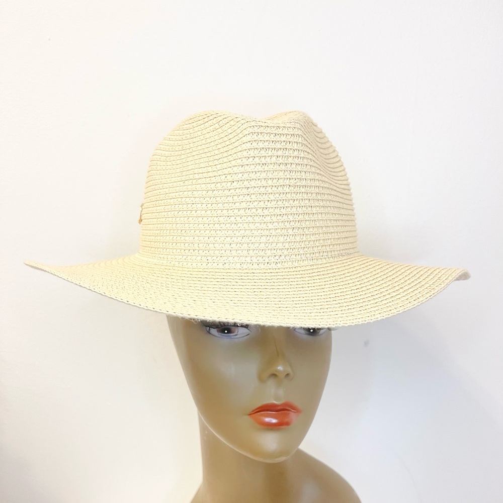 Adrienne Vittadini Cream Wide Brim Straw  Sun Hat